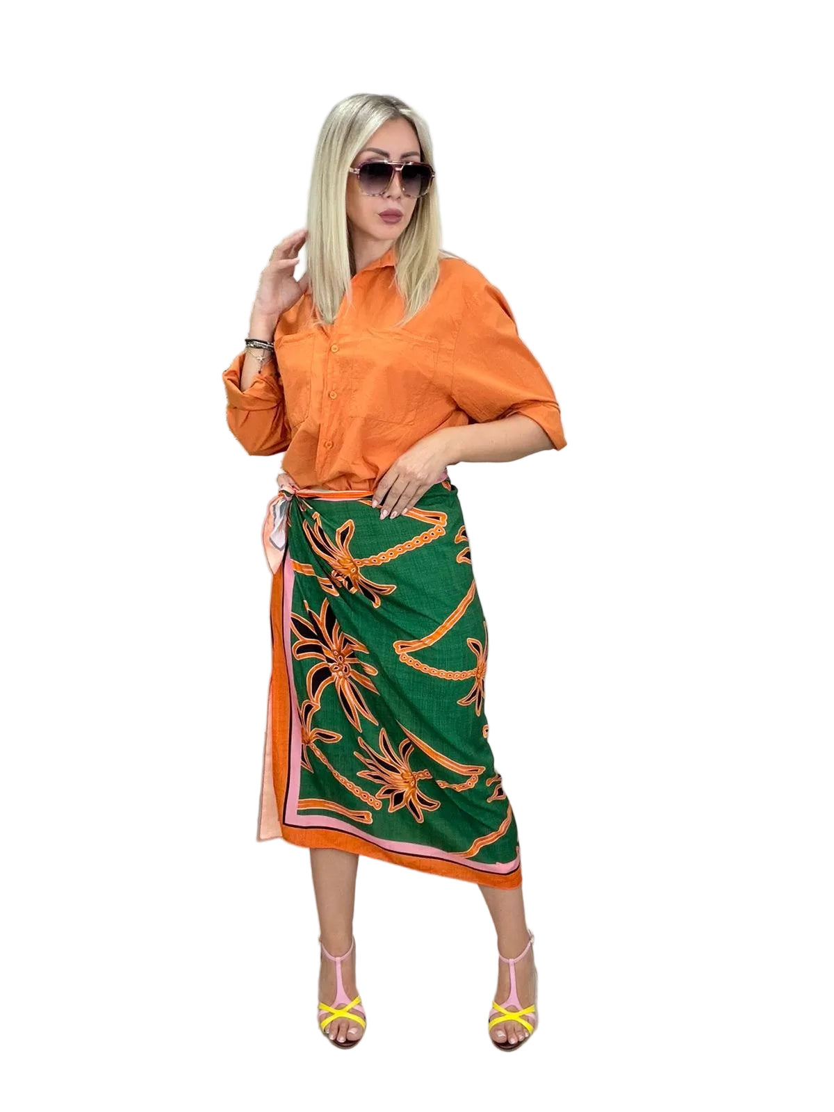 Gonna pareo Forest verde e arancio lunga - HaveOne