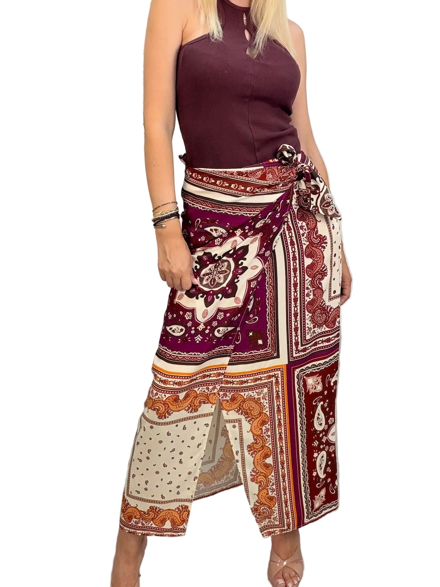 DIXIE - GONNA PAREO LUNGA CON STAMPA FOULARD