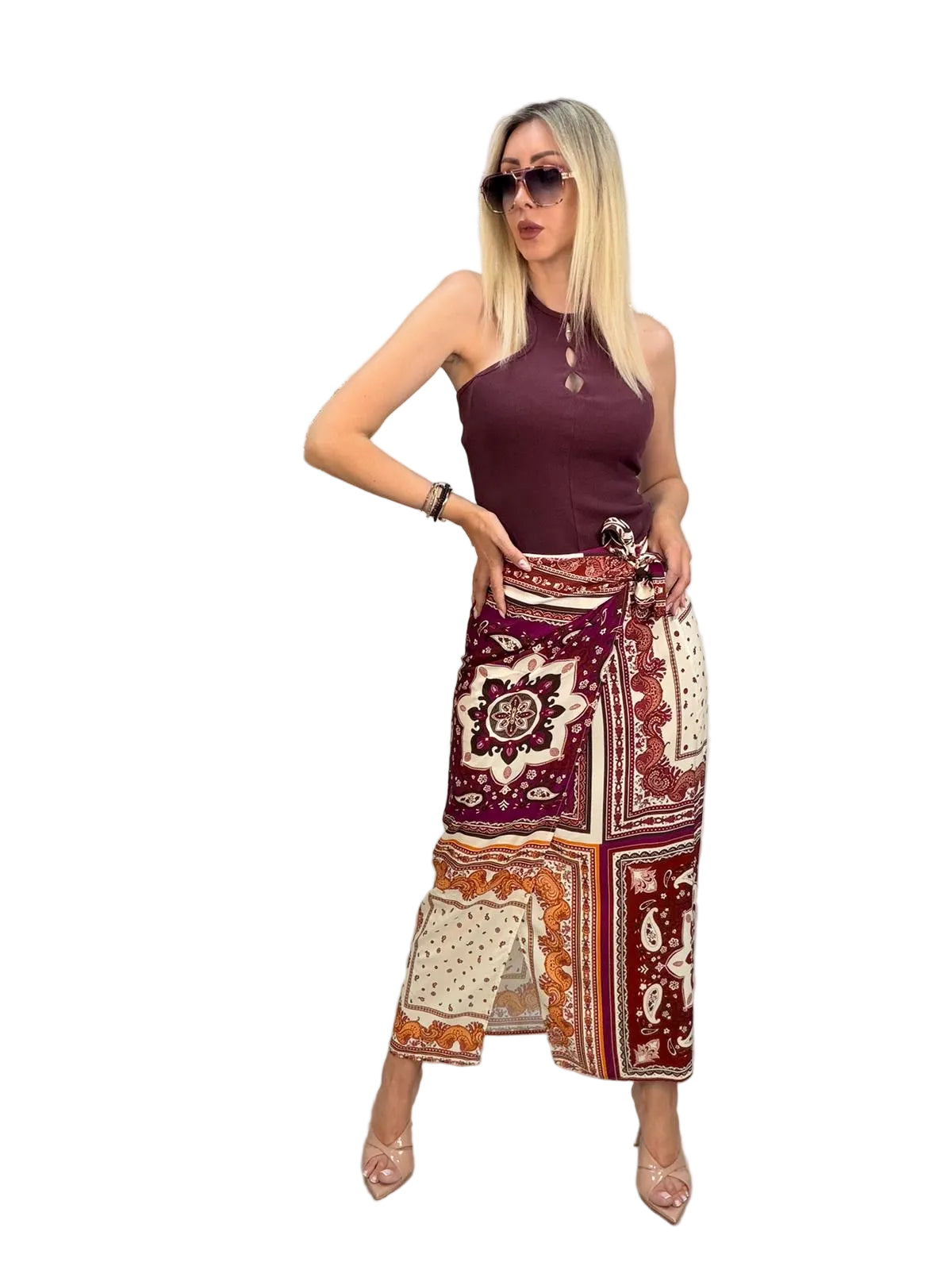 DIXIE - GONNA PAREO LUNGA CON STAMPA FOULARD