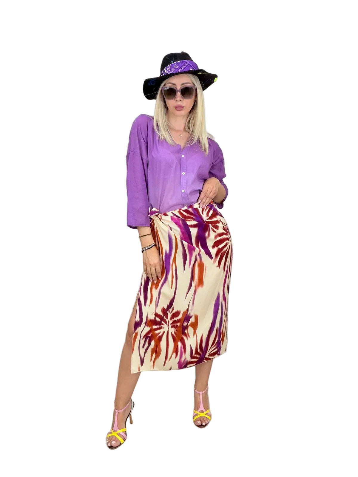 Gonna pareo lunga fantasia astratta viola e ruggine - HaveOne