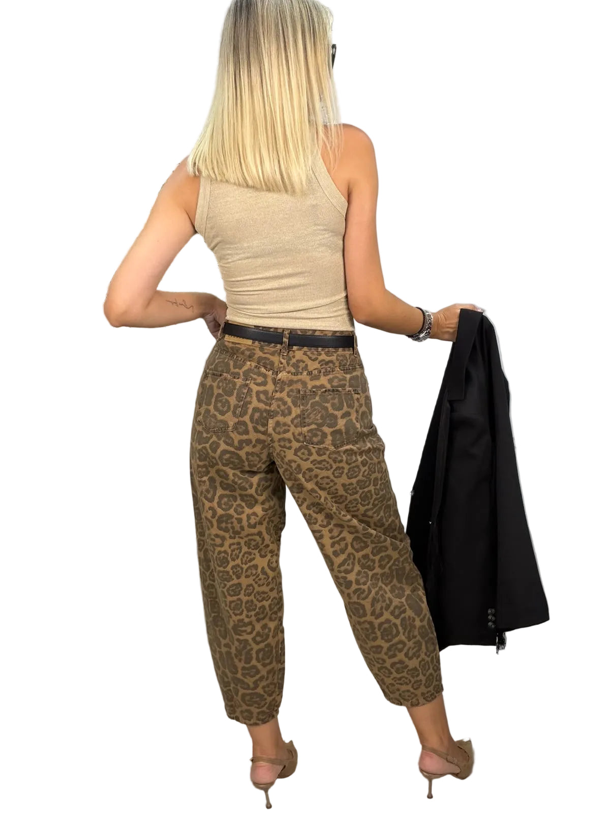 HaveOne-Pantalone balloon animalier - beige/nero