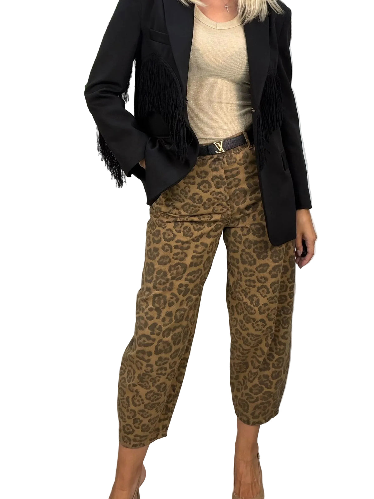 HaveOne-Pantalone balloon animalier - beige/nero