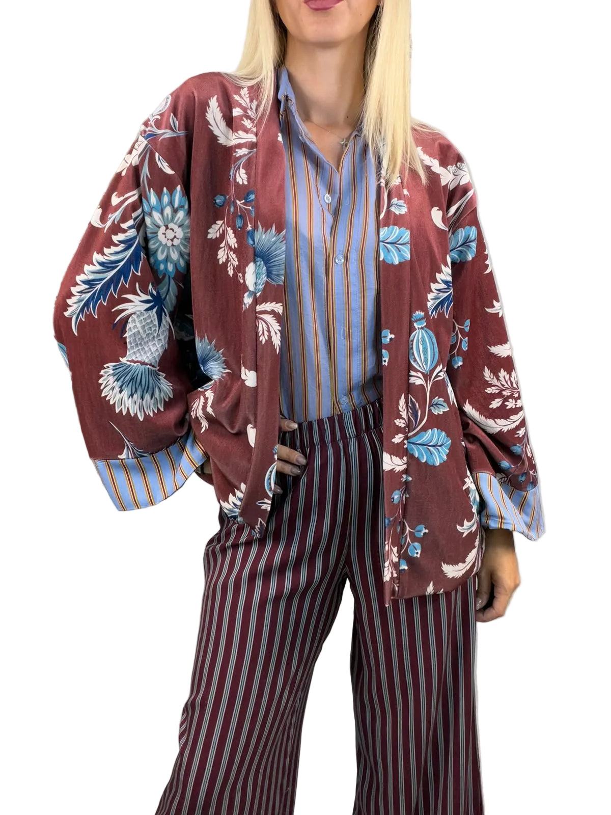 Kimono Ciniglia Floreale Bordeaux - HaveOne