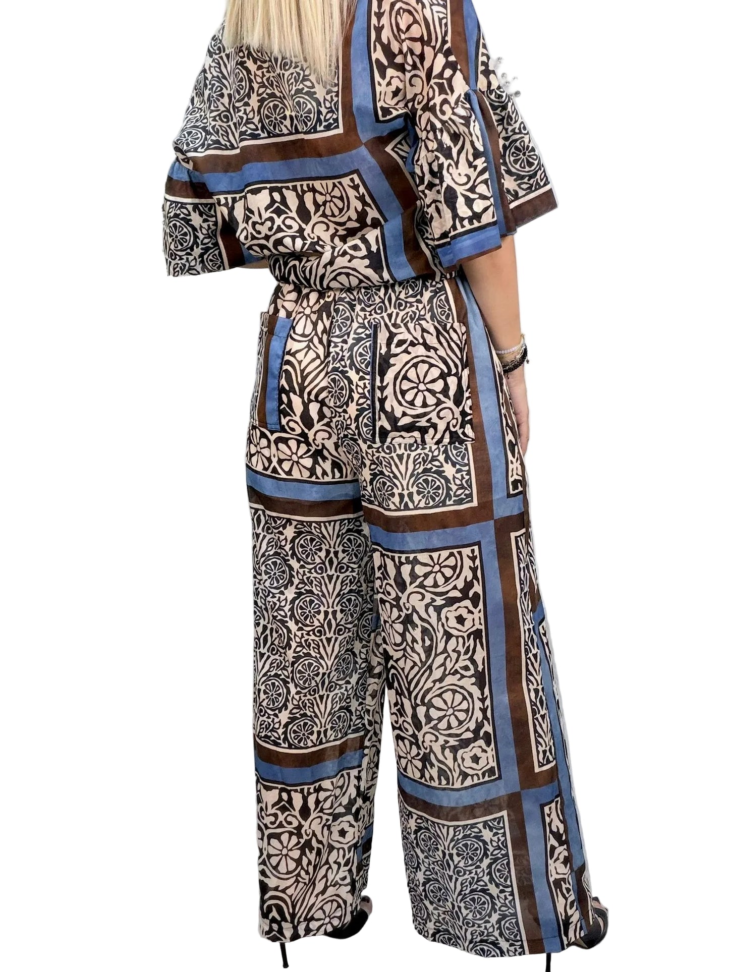 Pantalone Vicolo Wide Leg in 100% Cotone – Tabacco/Oxford