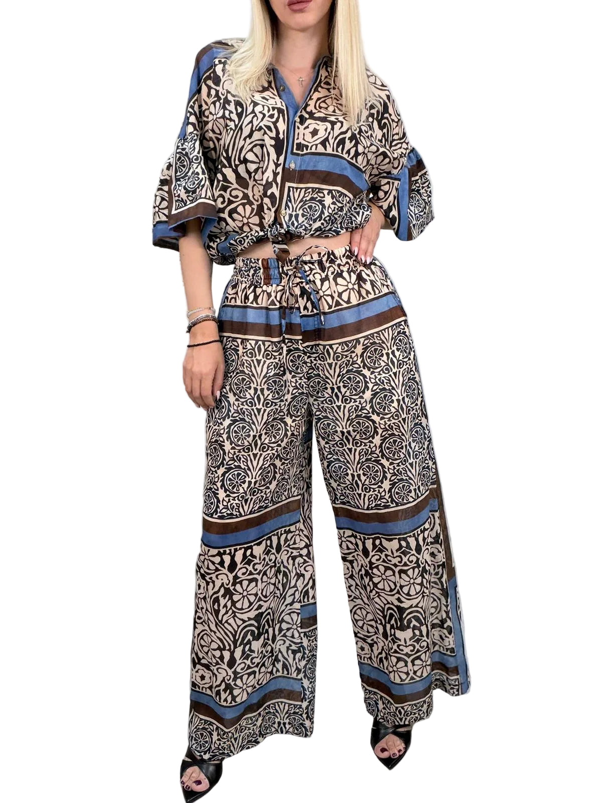 Pantalone Vicolo Wide Leg in 100% Cotone – Tabacco/Oxford