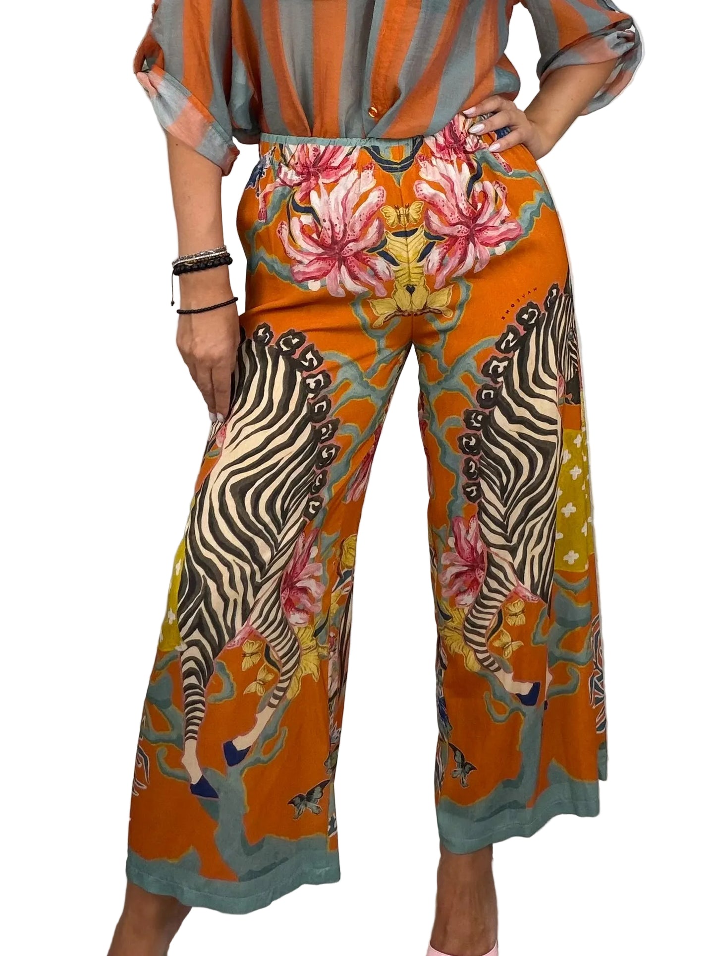 Pantaloni Zebra Garden arancio gamba larga - HaveOne