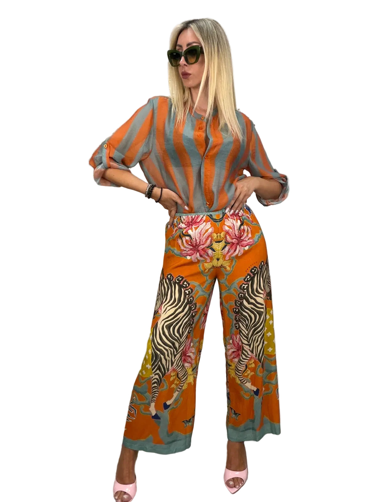 Pantaloni Zebra Garden arancio gamba larga - HaveOne