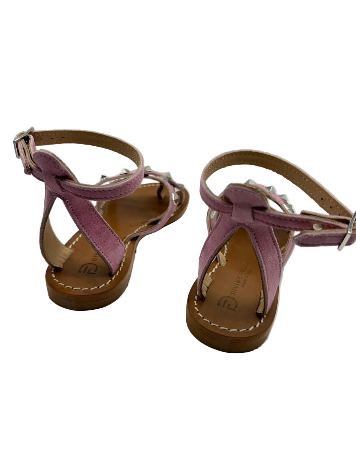 Sandali Infradito Divine Follie in Vero Cuoio – Rosa con Borchie