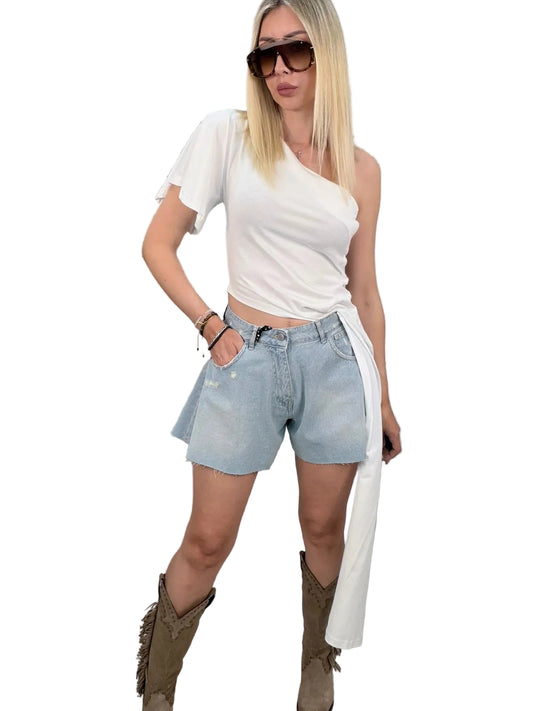 Shorts Ivy in denim a farfalla - HaveOne