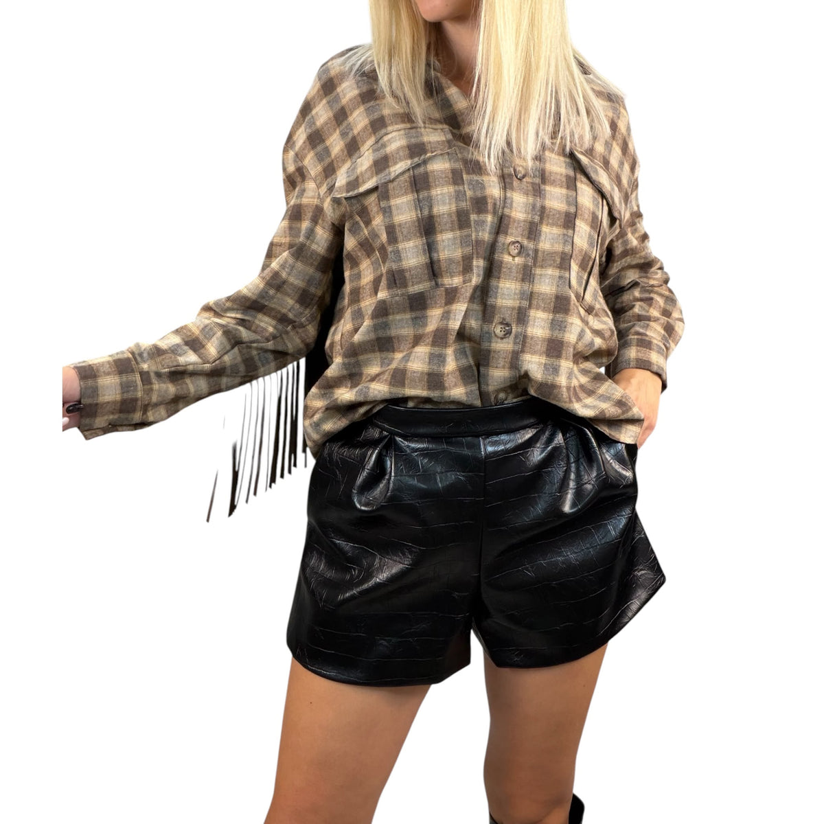 Vicolo Short Ecopelle Effetto Coco -Nero
