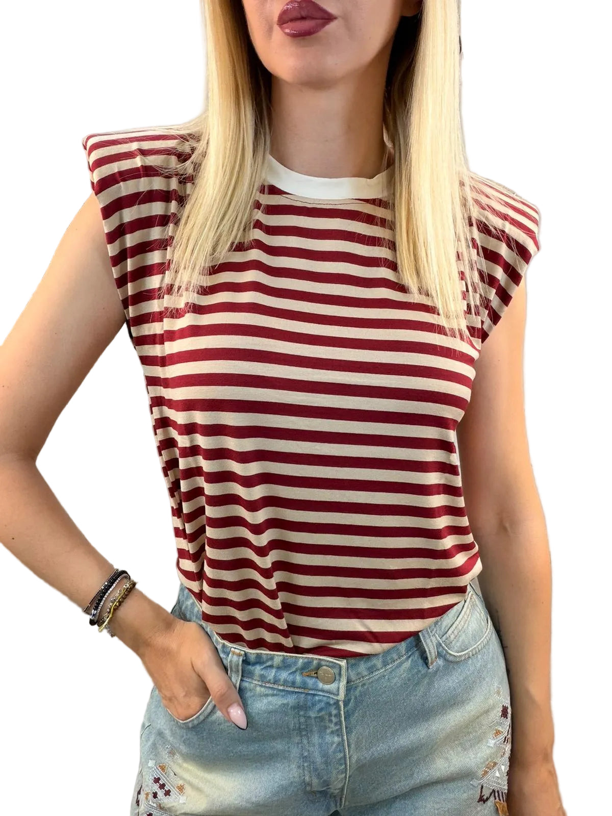 T-Shirt Smanicata con Spalline Imbottite – Haveone
