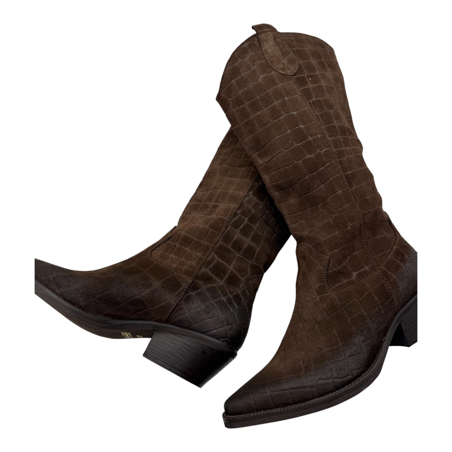 Stivali Texani in Pelle Stampa Cocco Divine Follie - Marrone Moro