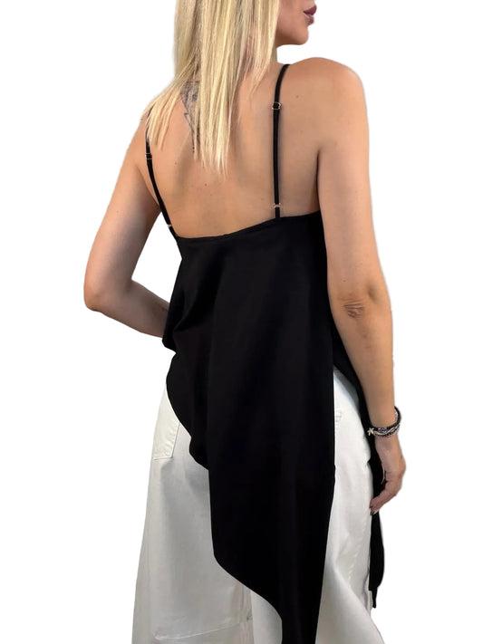 Top Asimmetrico Vicolo con Spalline Regolabili – Nero