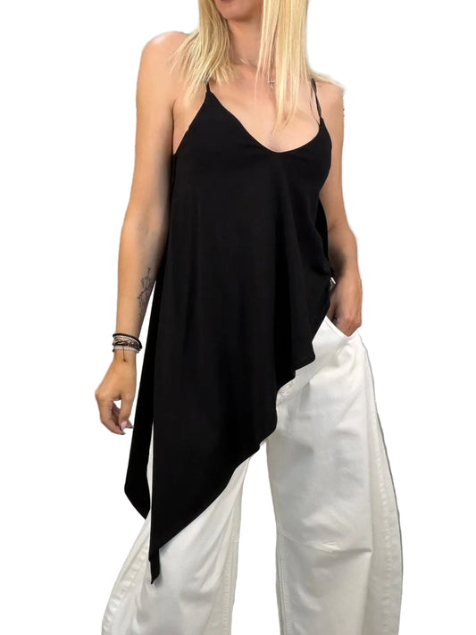 Top Asimmetrico Vicolo con Spalline Regolabili – Nero