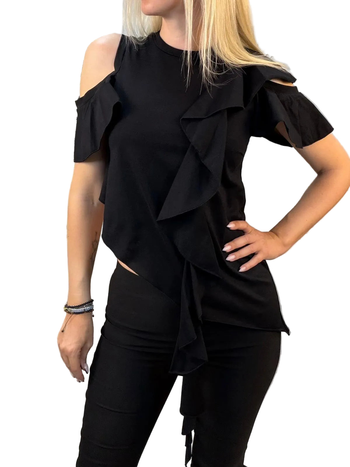 T-Shirt Asimmetrica con Volant Susy Mix