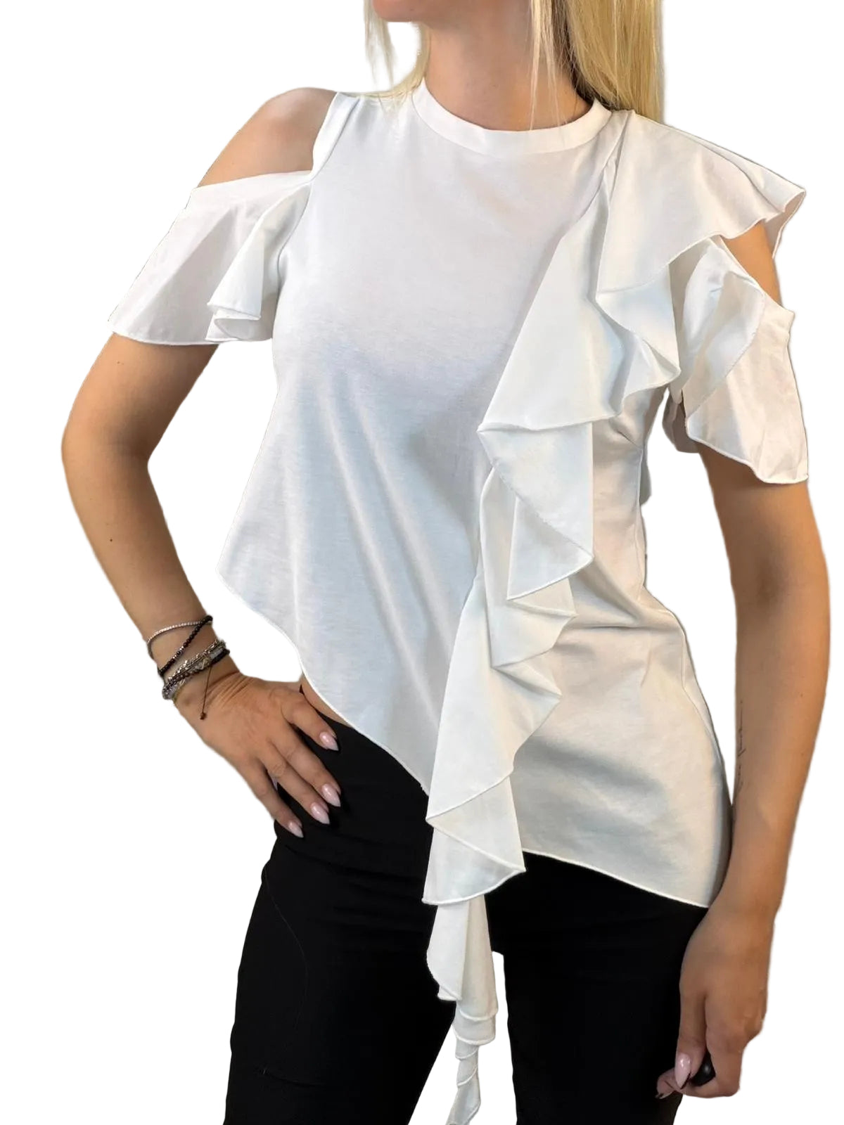 T-Shirt Asimmetrica con Volant Susy Mix