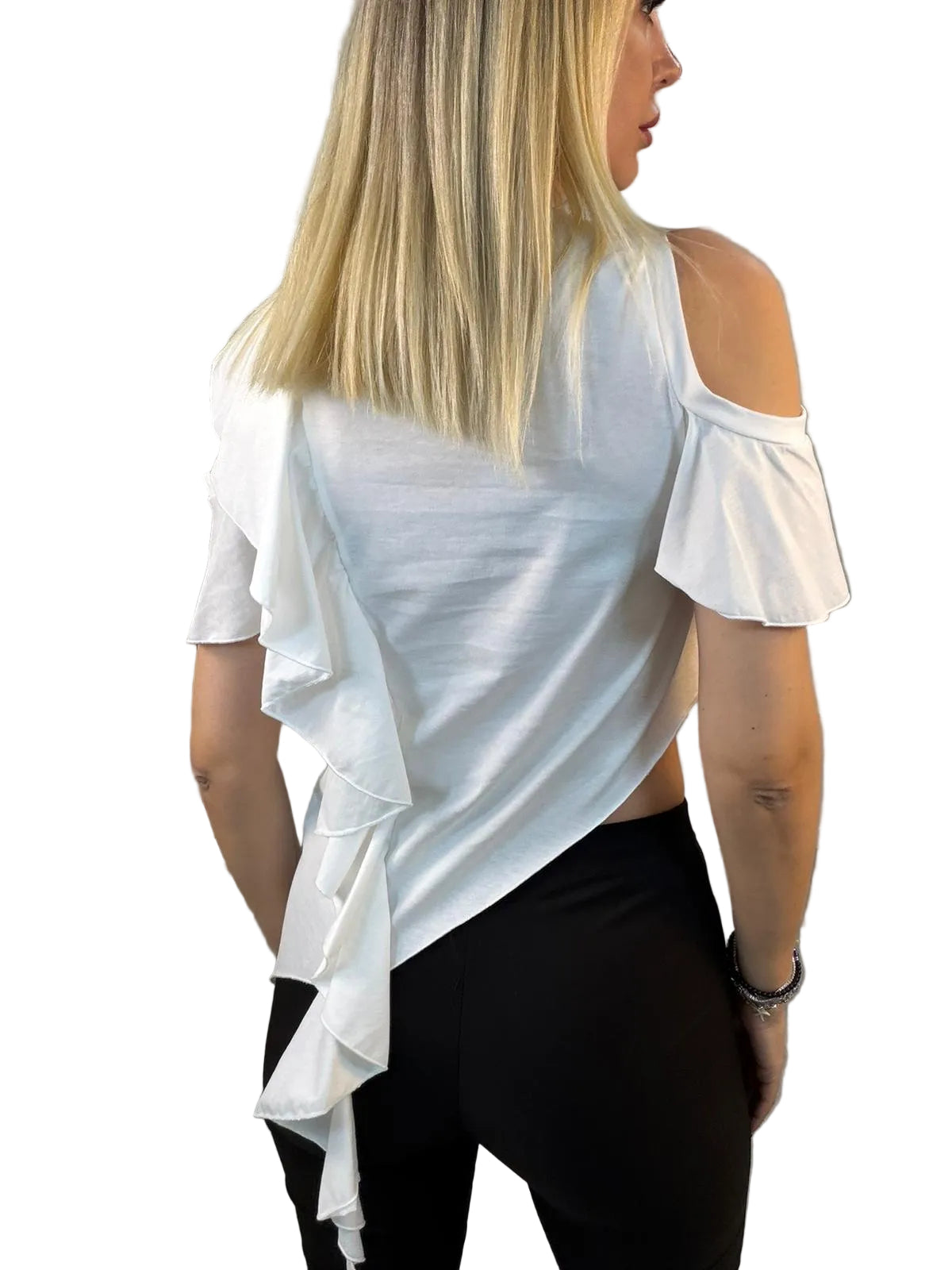 T-Shirt Asimmetrica con Volant Susy Mix